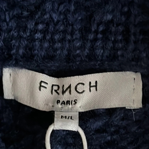 FRNCH Paris Blue Chunky Open Cable Knit Turtleneck Sweater - NEW - Size M/L - Picture 4 of 7